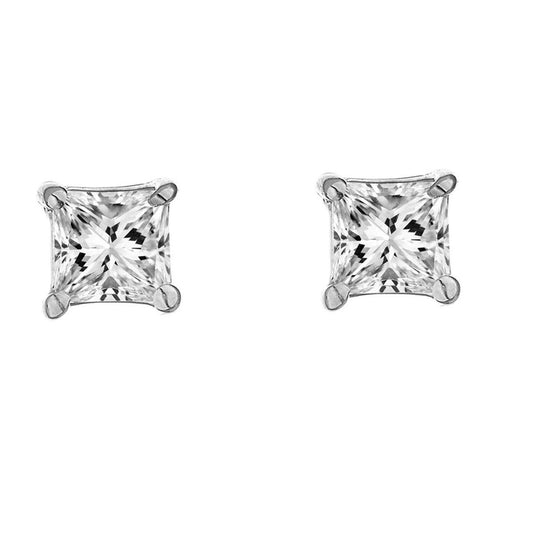 Boucles D'oreilles Réel Diamant Taille Princesse Sertie De 4 Griffes En Or Blanc 3.0 Carats 14K