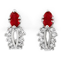Boucles d'oreilles Rubis Rouge Et Diamants Ovale Taille Or Blanc 3 Carats 14K
