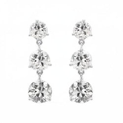 Boucles d'Oreilles Pendantes Réel Diamant Or Blanc 3 Pierres Rondes Taille Ancienne Mine 6 Carats