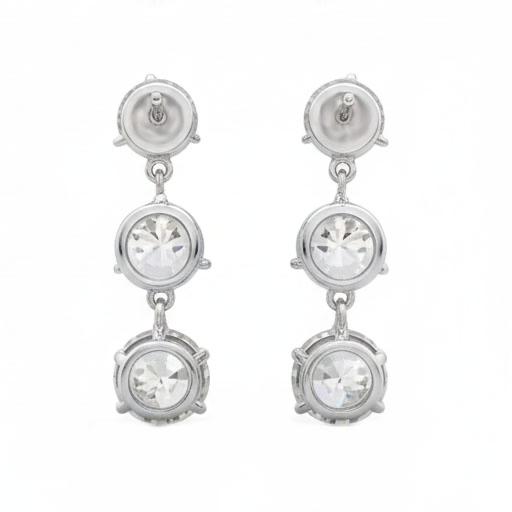Boucles d'Oreilles Pendantes Réel Diamant Or Blanc 3 Pierres Rondes Taille Ancienne Mine 6 Carats