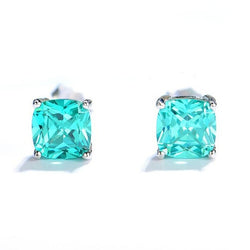Boucles d'oreilles à tige en tourmaline Paraiba taille coussin
