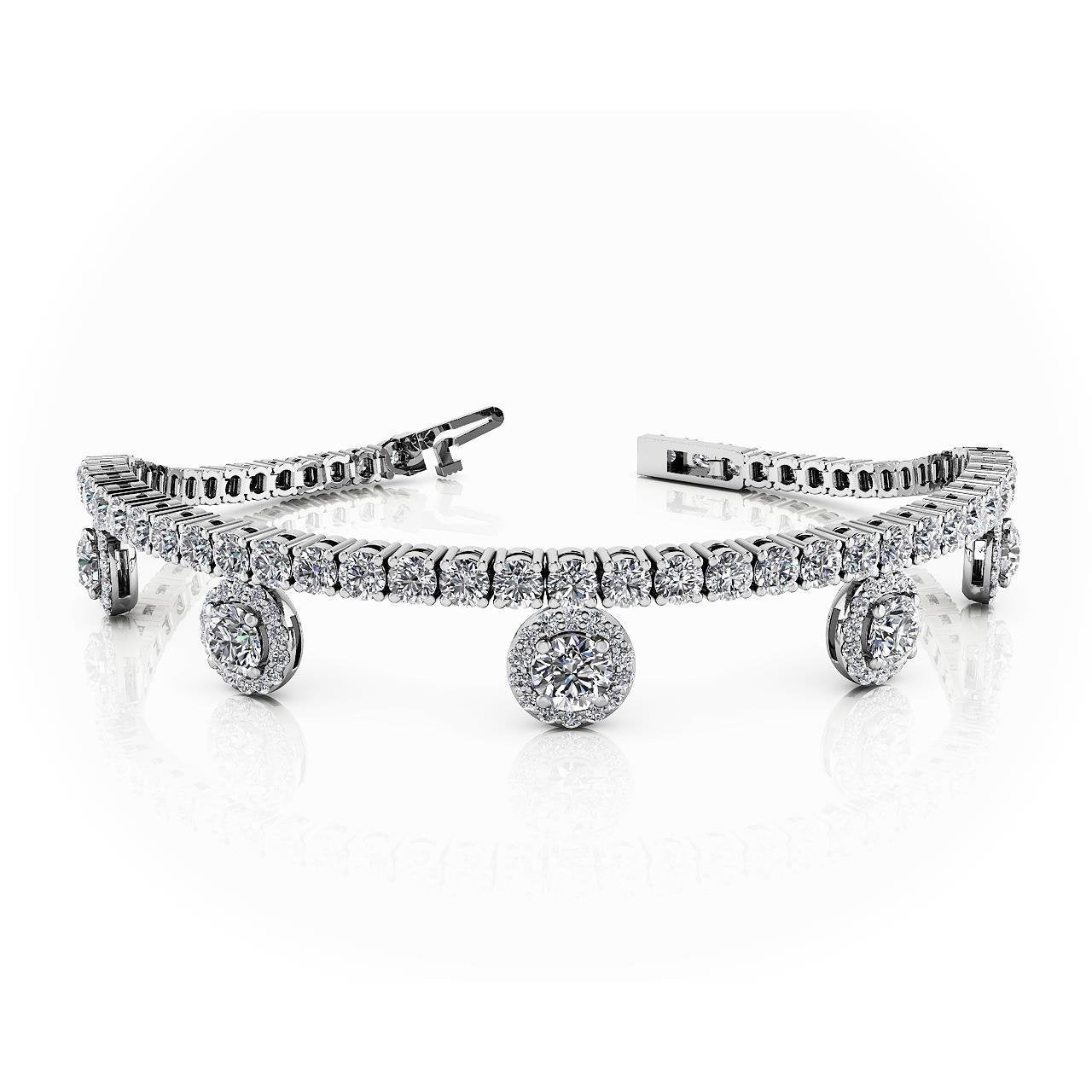 Bracelet A Breloques Véritable Diamant Rond Etincelant En Or Blanc 14K 13.50 Ct Nouveau