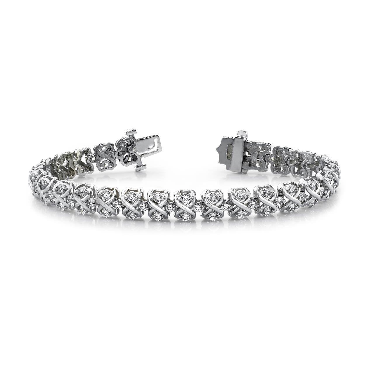 Bracelet À Huit Liens Et À 10,20 Carats De Réel Diamants Ronds Brillants 14K D'Or Blanc