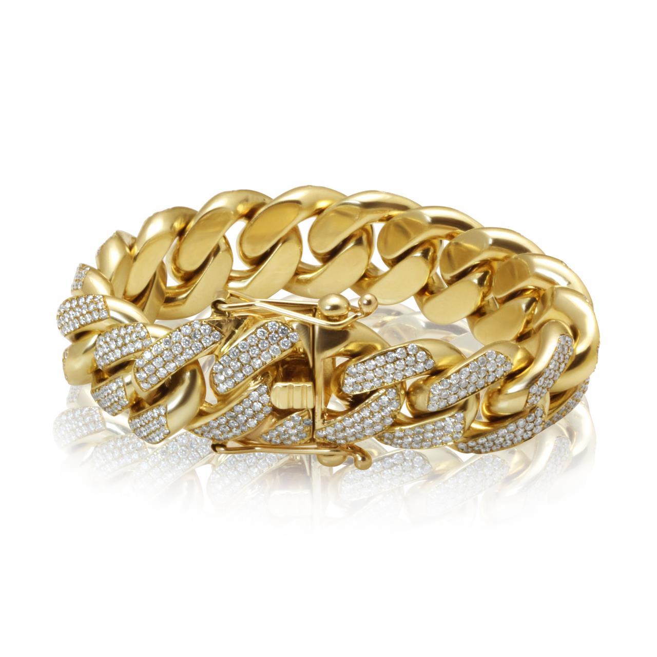 Bracelet A Maillons Cubains Pour Hommes En Or Jaune 14k 18 Mm 9.70 Carats De Véritable Diamants