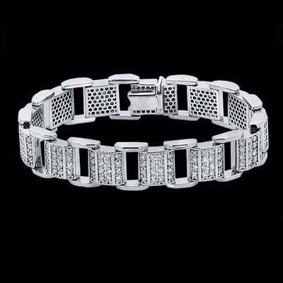 Bracelet A Maillons Pour Homme En Or Blanc 14K. 8.50 Carats. Réel Diamants Coupe Ronde