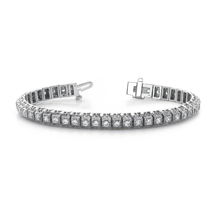 Bracelet A Maillons Réel Diamant Ronds En Or Blanc Millgrain Style Carré 6 Ct
