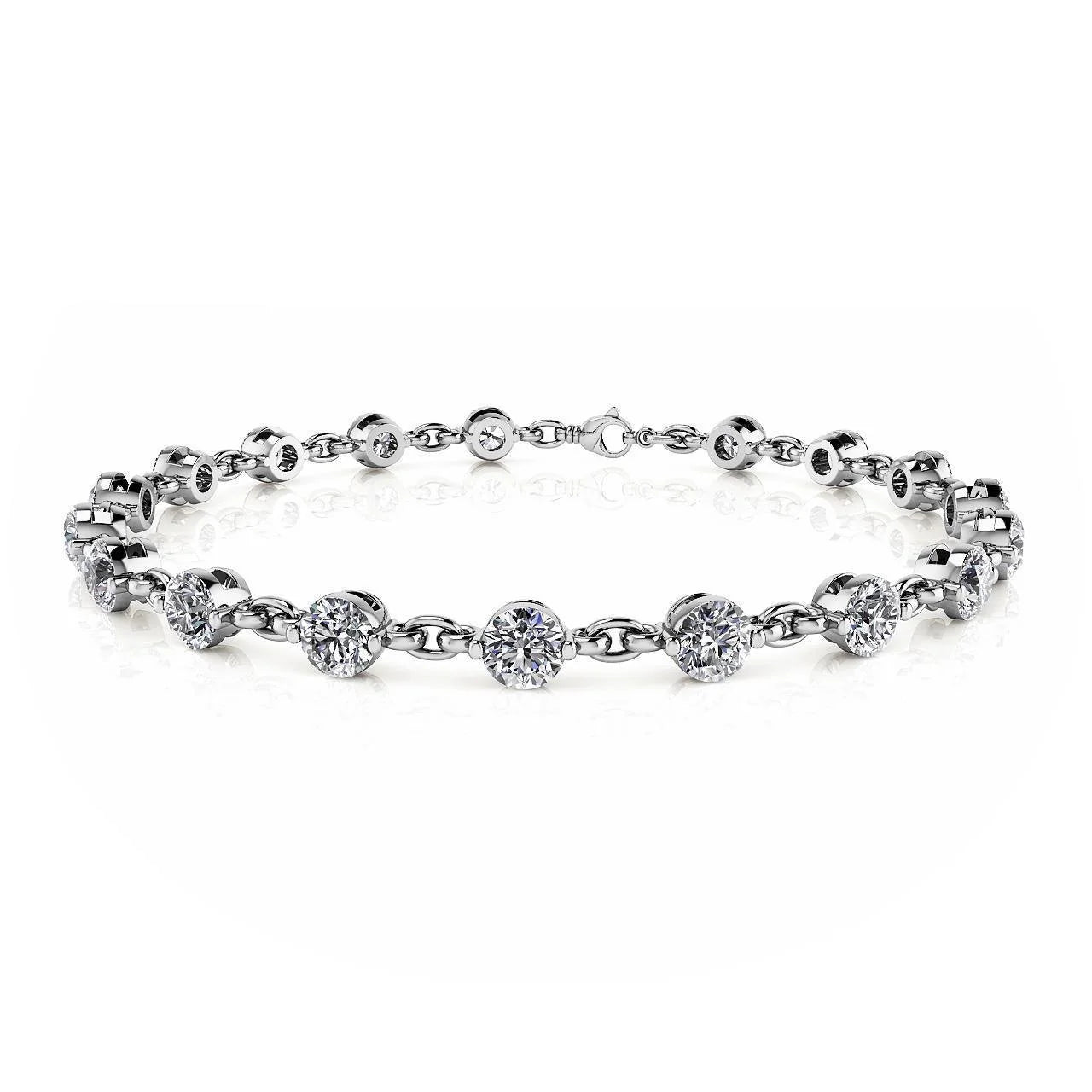 Bracelet A Maillons Réel Diamants Etincelants Coupe Ronde 5 Carats En Or Blanc 14K