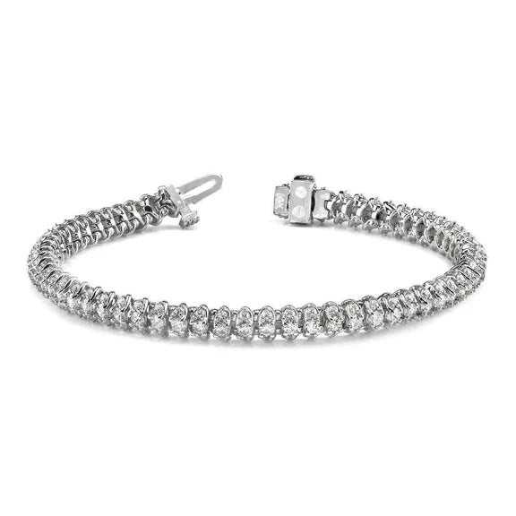 Bracelet A Maillons Ronds 10 Carats Réel Diamants Ronds Or Blanc 14K