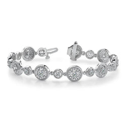 Bracelet A Maillons Ronds A Double Réel Diamants Et Cercles En Or 14K 6.10 Ct