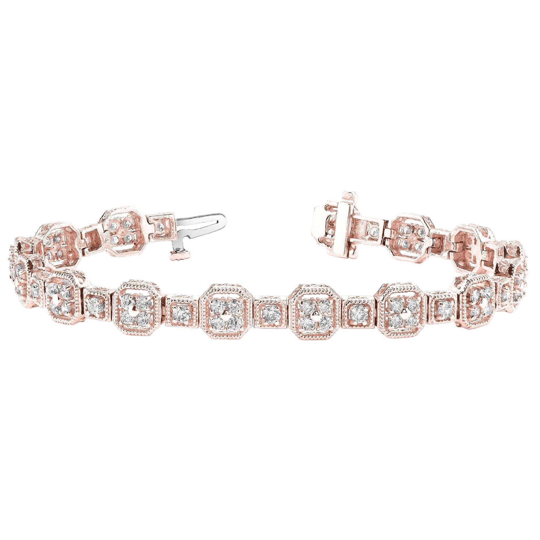 Bracelet Avec Griffes À 5,85 Carats De Véritable Diamants Ronds Étincelants 14K D'Or Rouge