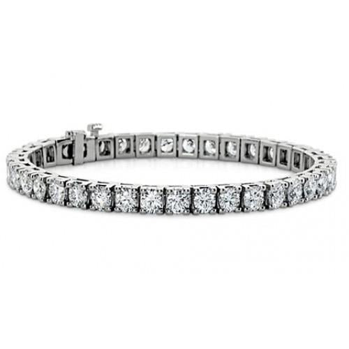 Bracelet Avec Griffes à 12 Carats De Réel Diamants Ronds 14K D'Or Blanc