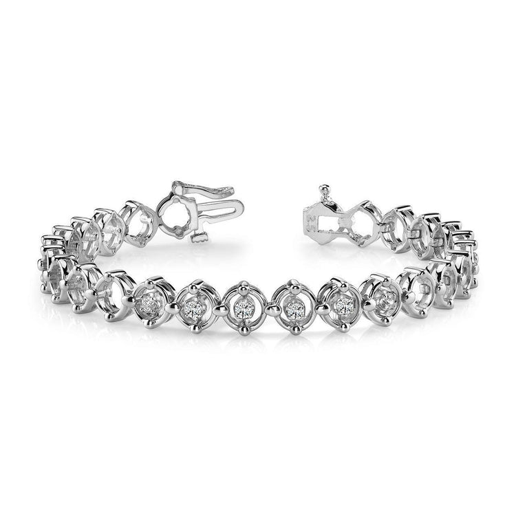 Bracelet Avec Liens A 1,20 Ct De Réel Diamants Ronds 14K D'Or Blanc