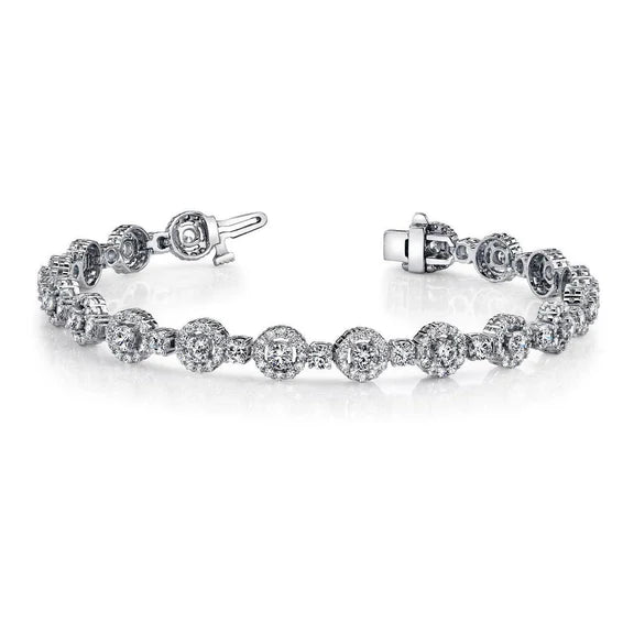 Bracelet Avec Liens Circulaires à 12 Ct De Réel Diamants Étincelants 14K D'Or Blanc