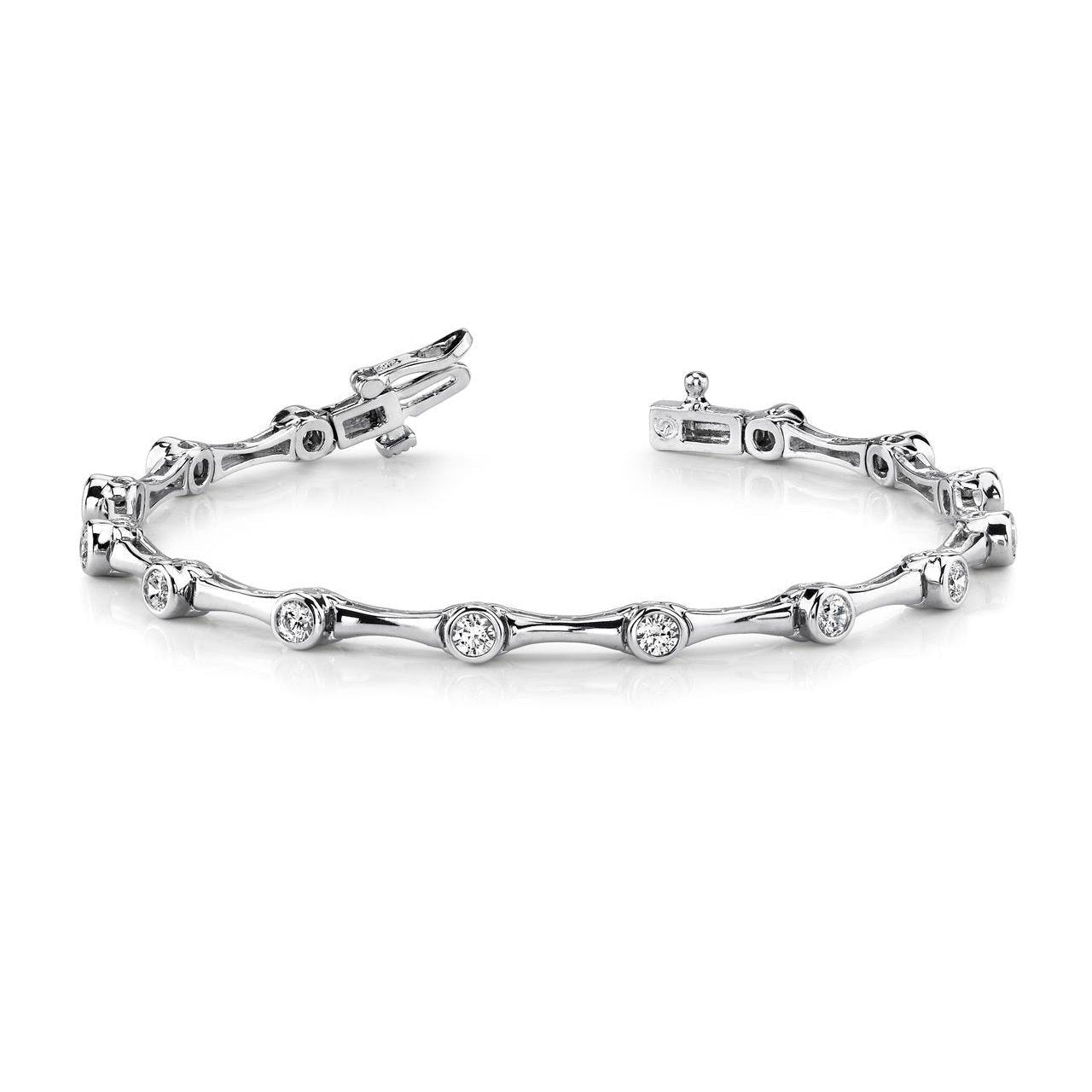 Bracelet Avec Liens En Colonne à 3,5 Carats De Naturel Diamants Ronds 14K D'Or Blanc