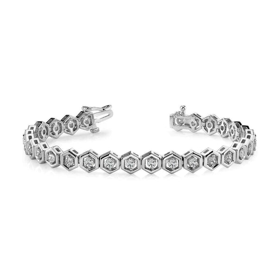 Bracelet Avec Liens Hexagones à 4,20 Carats De Réel Diamants Étincelants 14K D'Or Blanc