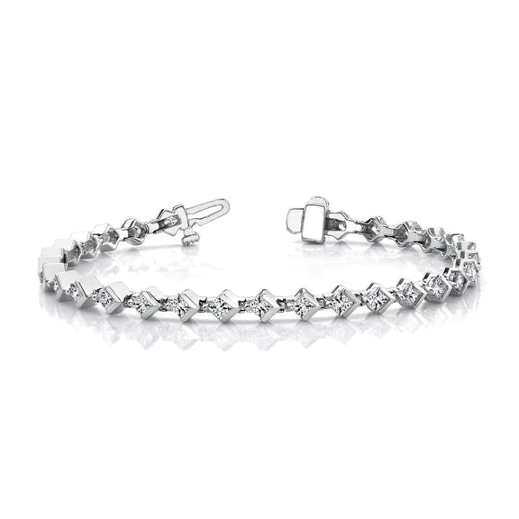 Bracelet Avec Liens à 5,60 Carats De Réel Diamants Princesses 14K D'Or Blanc