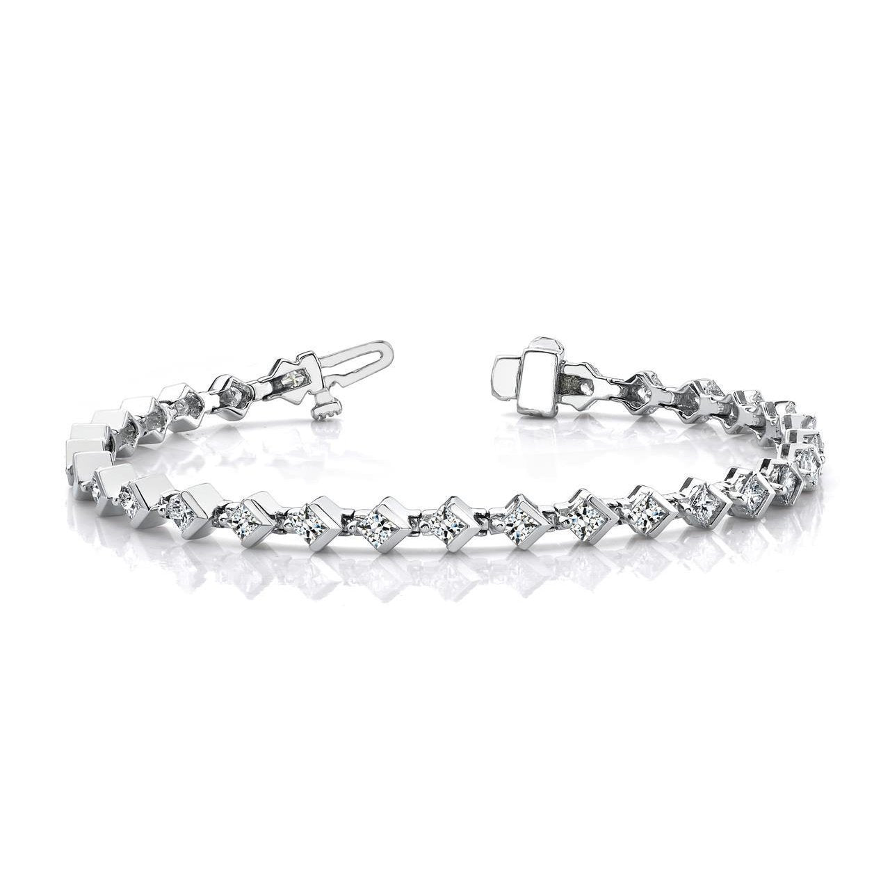Bracelet Avec Liens à 7,25 Carats De Réel Diamants Demi-Princesses Bijoux En Or Blanc