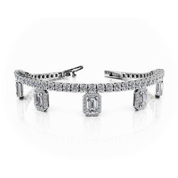 Bracelet Charm 17 Carats Emeraude & Réel Diamants Ronds Or Blanc 14K