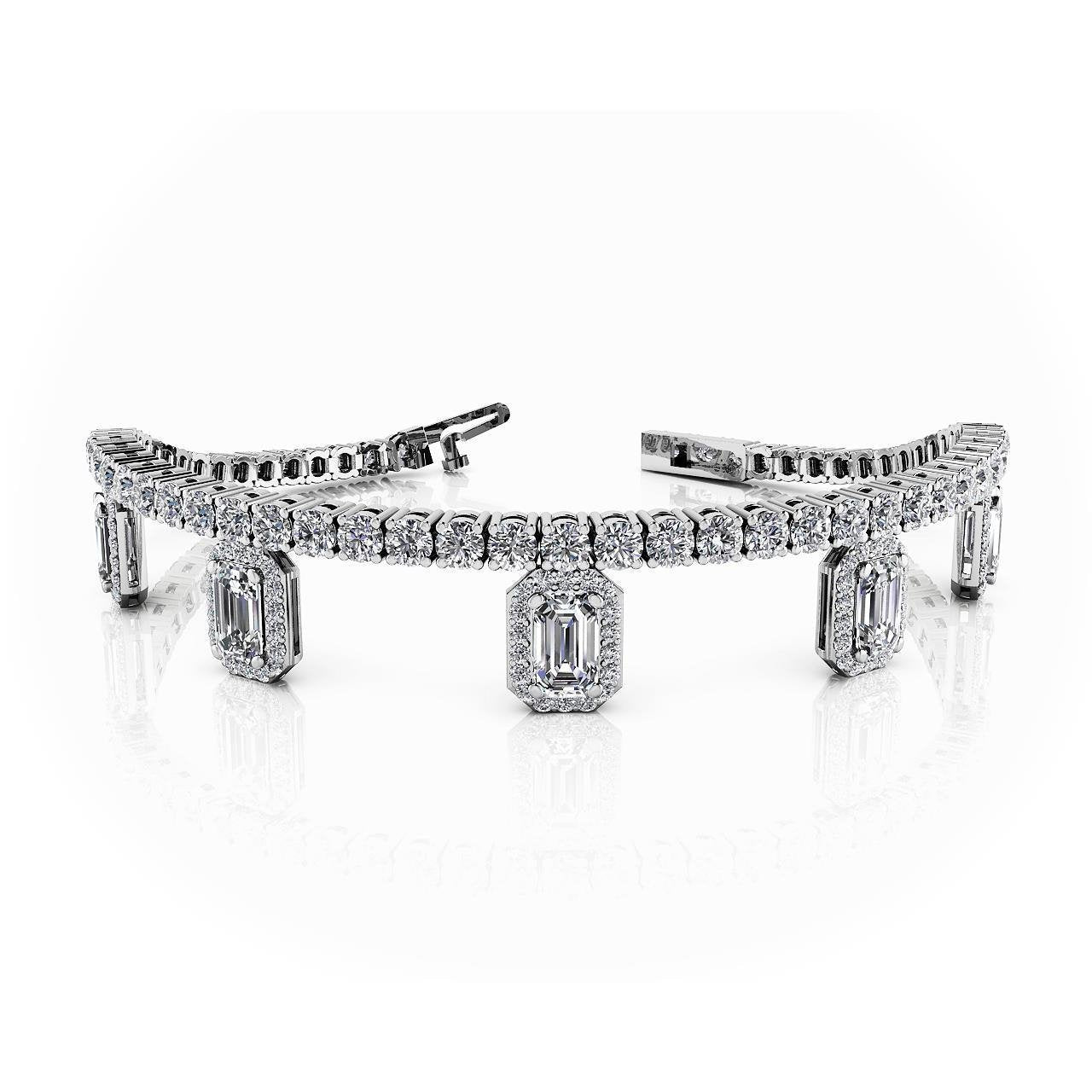 Bracelet Charm 17 Carats Emeraude & Réel Diamants Ronds Or Blanc 14K