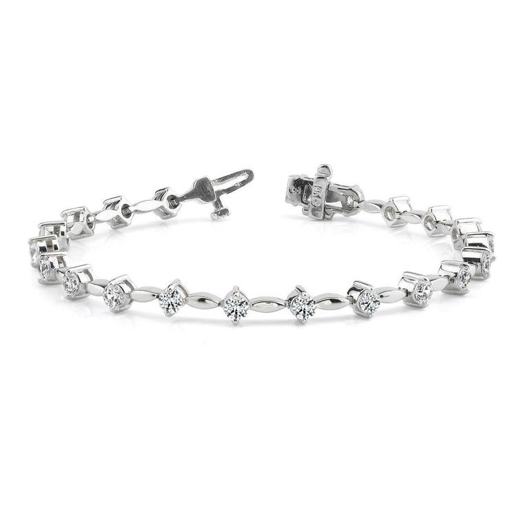 Bracelet Classique 4 Carats Réel Diamants Taille Ronde Or Blanc 14K