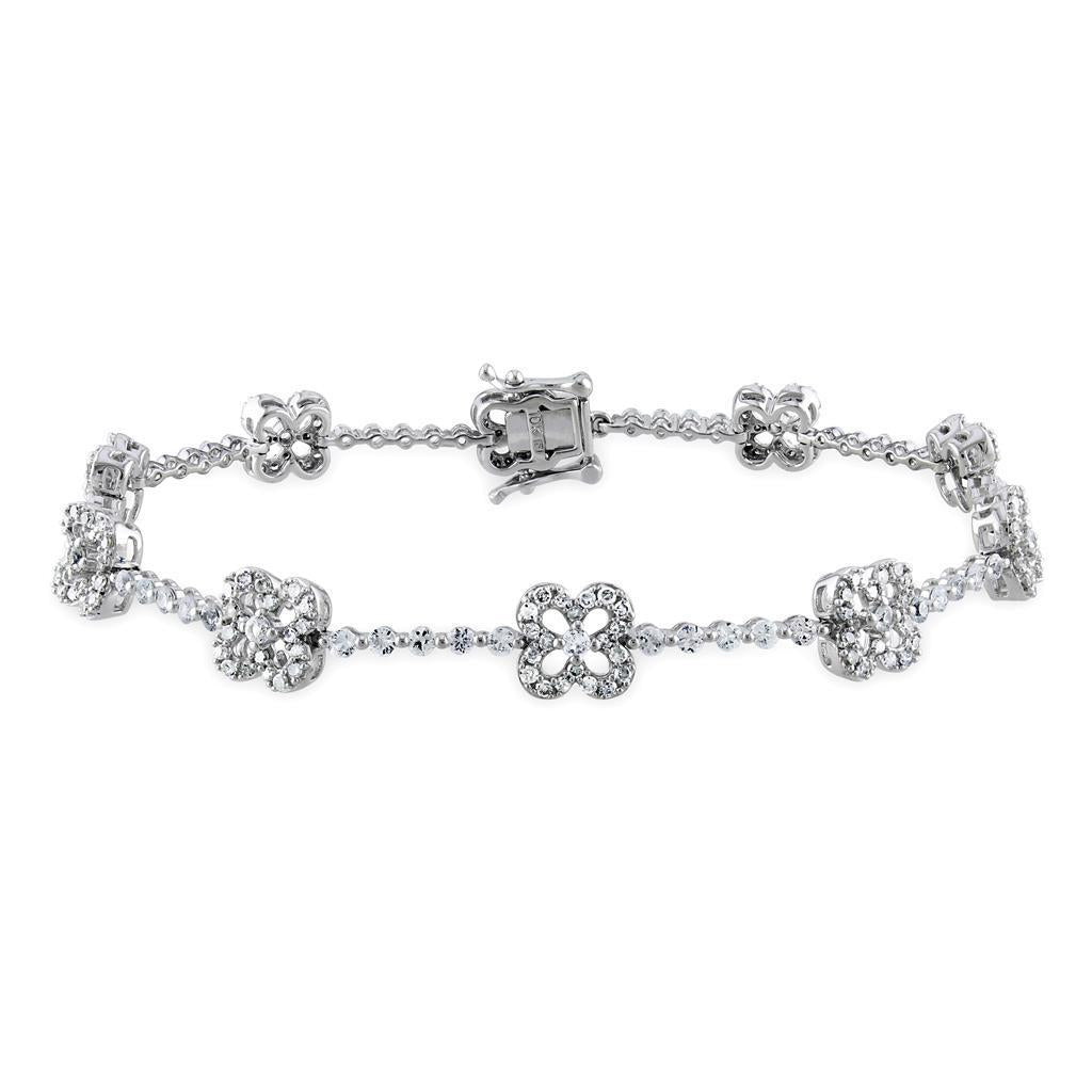 Bracelet Dame Véritable Diamant Rond 5 Carats Or Blanc 14K