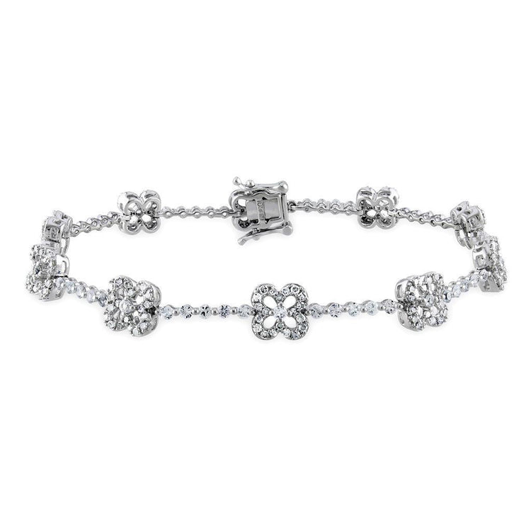 Bracelet Dame Véritable Diamant Rond 5 Carats Or Blanc 14K