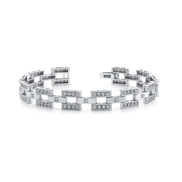 Bracelet Damier à 13 Cts De Authentique Diamants Ronds 14K D'Or Blanc