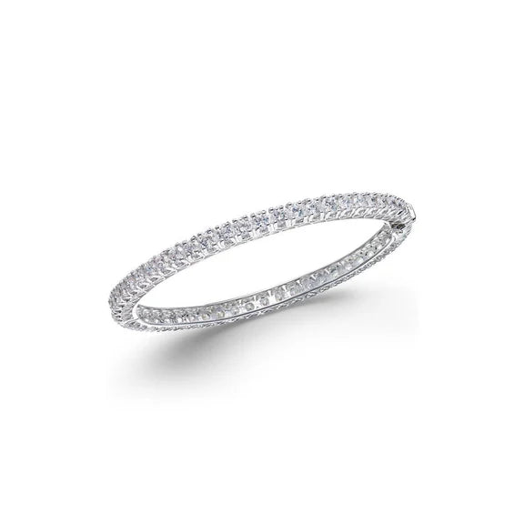 Bracelet De 14K D''Or Blanc En Réel Diamant De Taille Ronde De 8 Carats