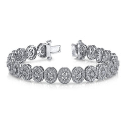 Bracelet De Style Vintage Avec Liens à 7,65 Carats De Réel Diamants Ronds 14K D'Or Blanc