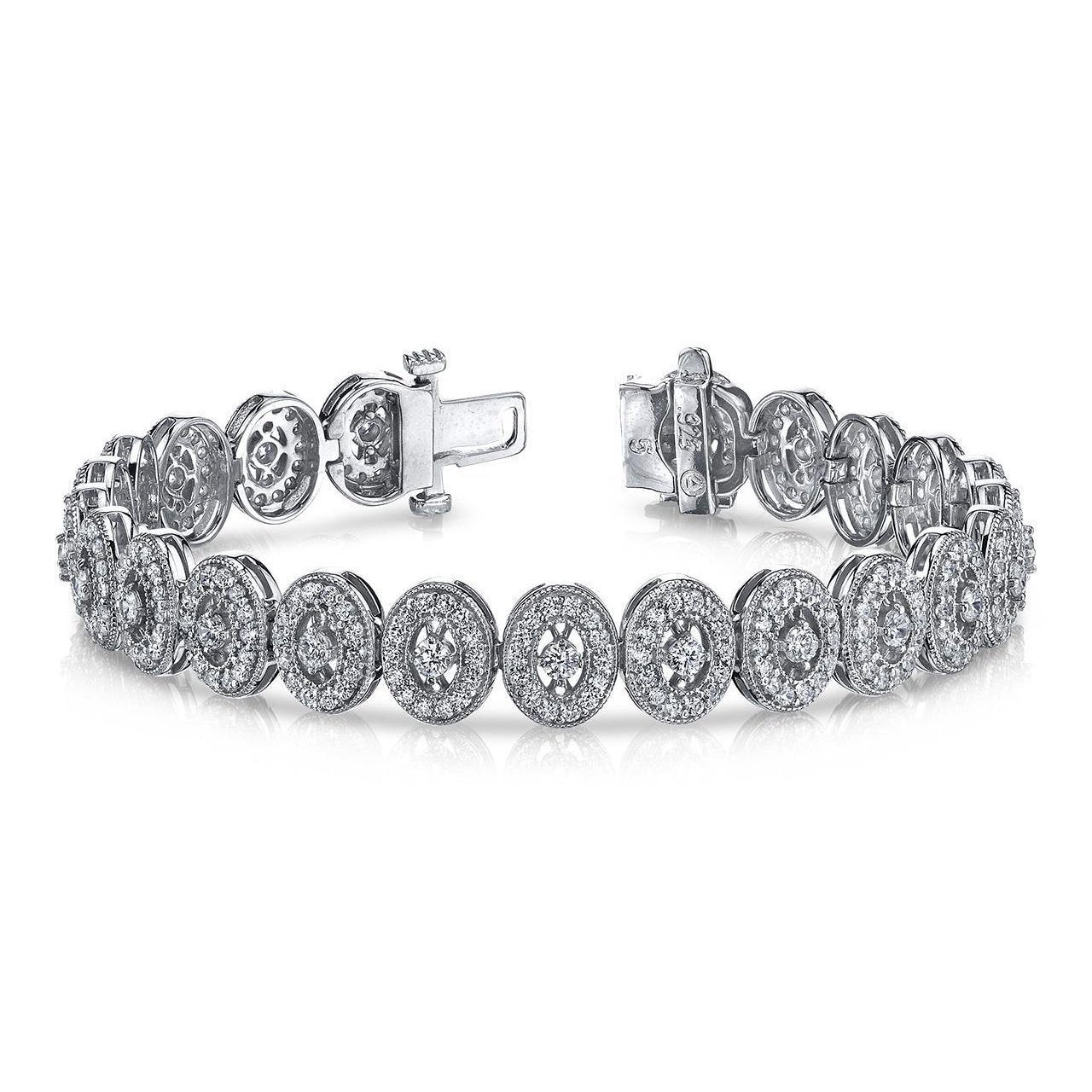 Bracelet De Style Vintage à 7,65 Carats De Réel Diamants Ronds 14K D'Or Blanc