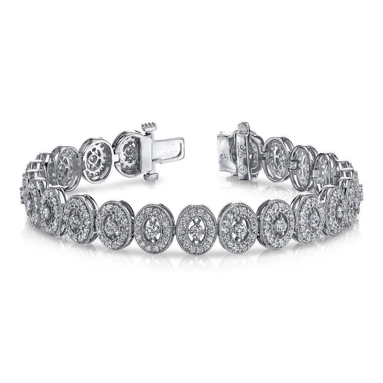 Bracelet De Style Vintage à 7,65 Carats De Réel Diamants Ronds 14K D'Or Blanc