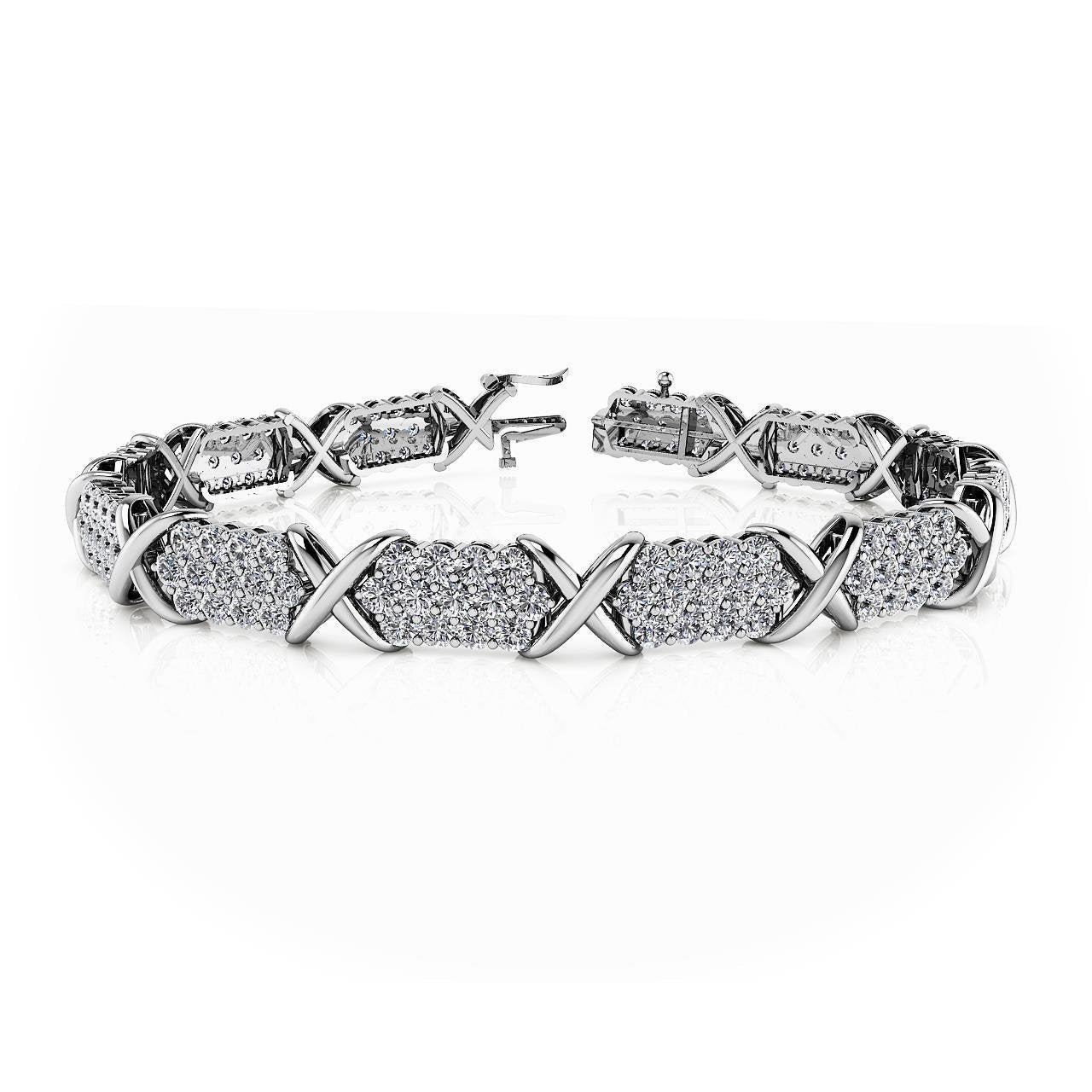 Bracelet De Style X À 11 Carats De Véritable Diamants Ronds 14K D'Or Blanc