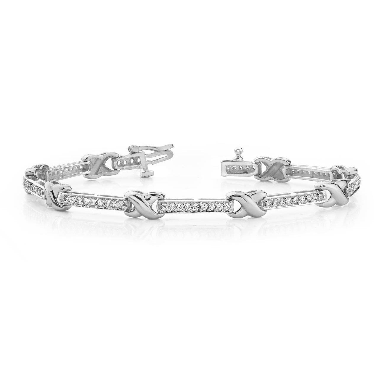 Bracelet De Style X Ondulé À 5,75 Carats De Véritable Diamants Ronds 14K D'Or Blanc