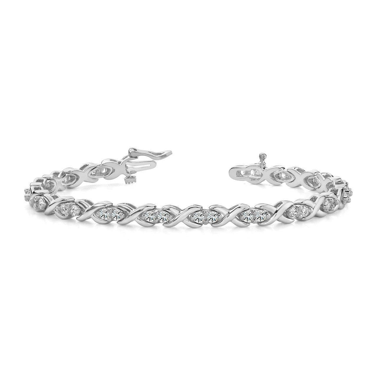 Bracelet De Tennis A Maillons En Naturel Diamant Rond Style X En Or 4.80 Ct