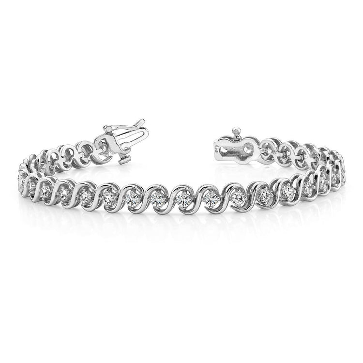 Bracelet De Tennis De Style S Avec Naturel Diamants Ronds 6 Carats Sertis De Griffes Or Blanc