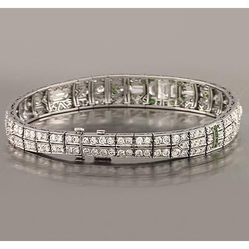 Bracelet Diamant Émeraude Baguette 17.50 Carats Or Blanc 14K