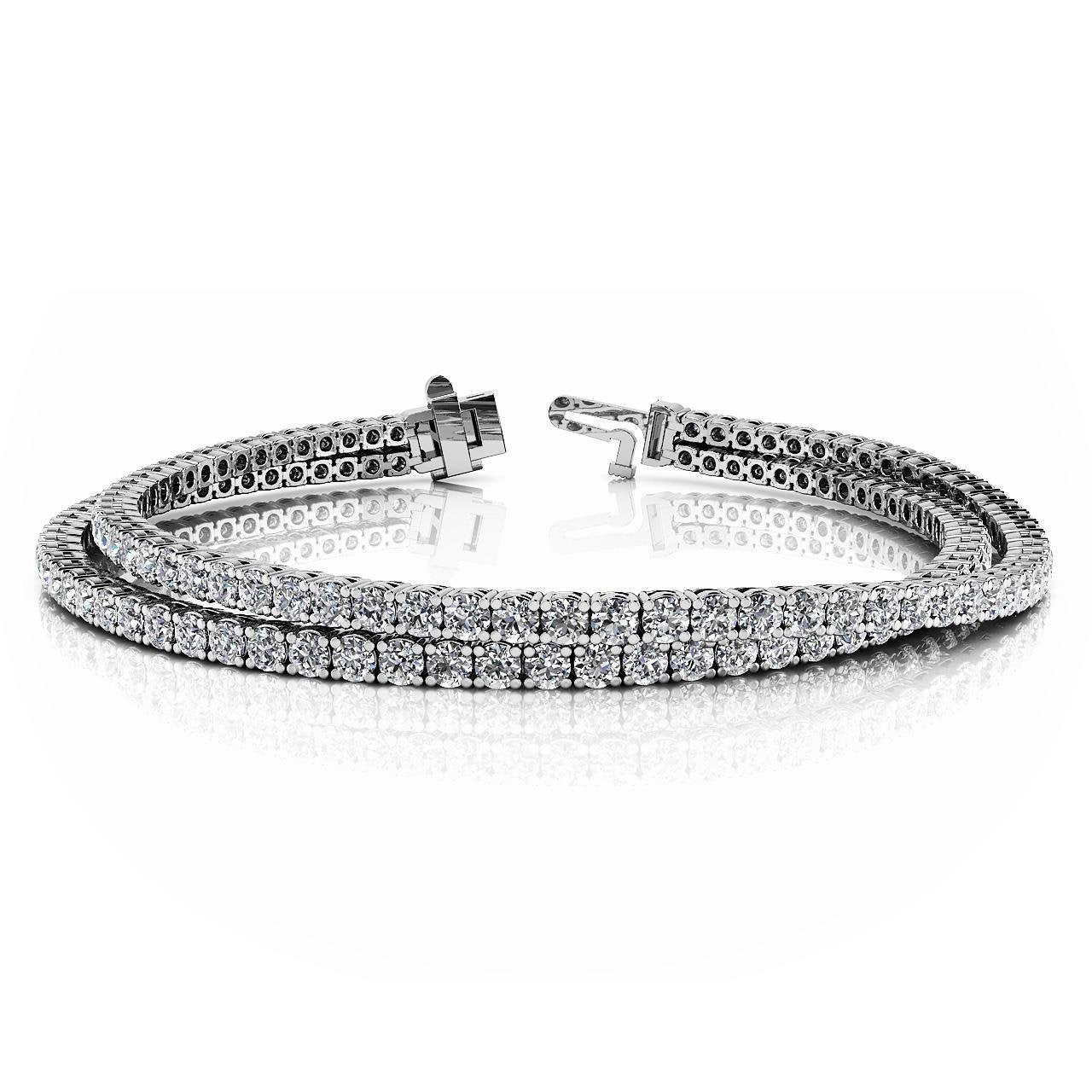 Bracelet Double Rang Flexible 8 Ct Véritable Diamants Taille Ronde Or Blanc