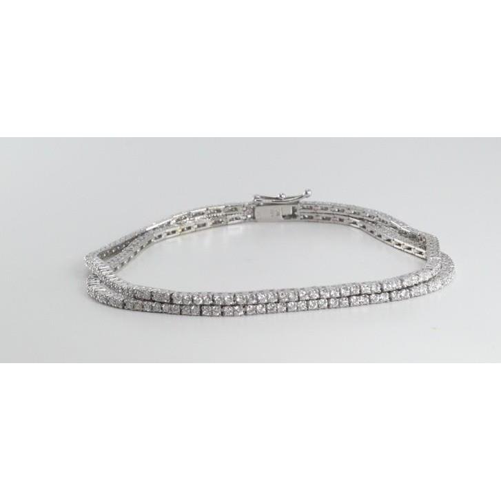 Bracelet Double Rang Pour Femme à 8 Carats De Réel Diamants Ronds 14K D'Or Blanc