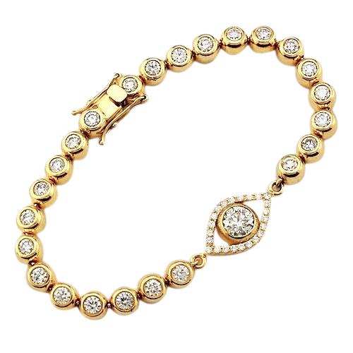 Bracelet En Biseau à 10,75 Carats De Naturel Diamants Mauvais oeil 14K D'Or Jaune