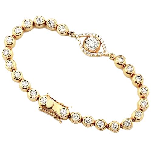 Bracelet En Biseau à 10,75 Carats De Naturel Diamants Mauvais oeil 14K D'Or Jaune