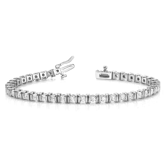 Bracelet En Biseau à 4 Carats De Réel Diamants Ronds Brillants 14K D'Or Blanc