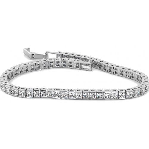 Bracelet En Chaîne Et En Or Blanc à 10 Carats De Réel Diamants Princesses
