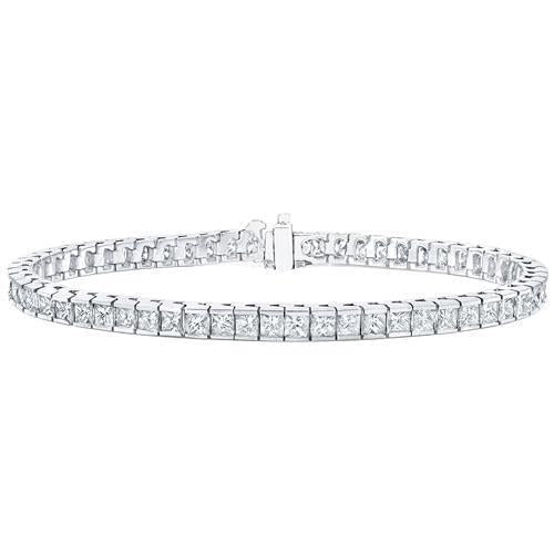 Bracelet En Chaînes à 8,55 Carats De Réel Diamants Princesses 14K D'Or Blanc