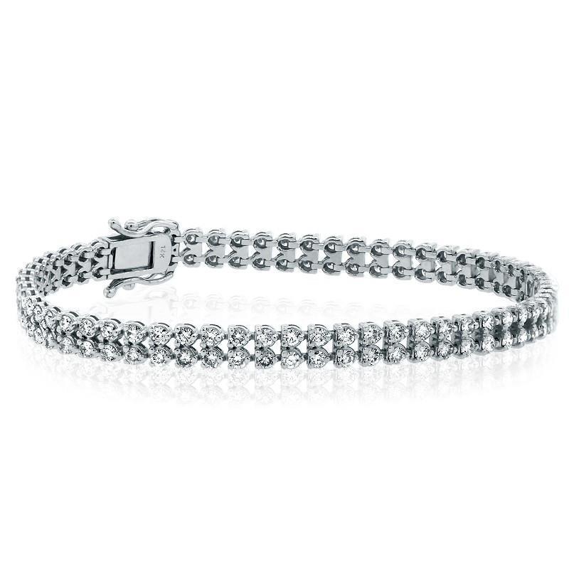 Bracelet En Double Rang à 5,70 Carats De Réel Diamants Ronds 14K D'Or Blanc