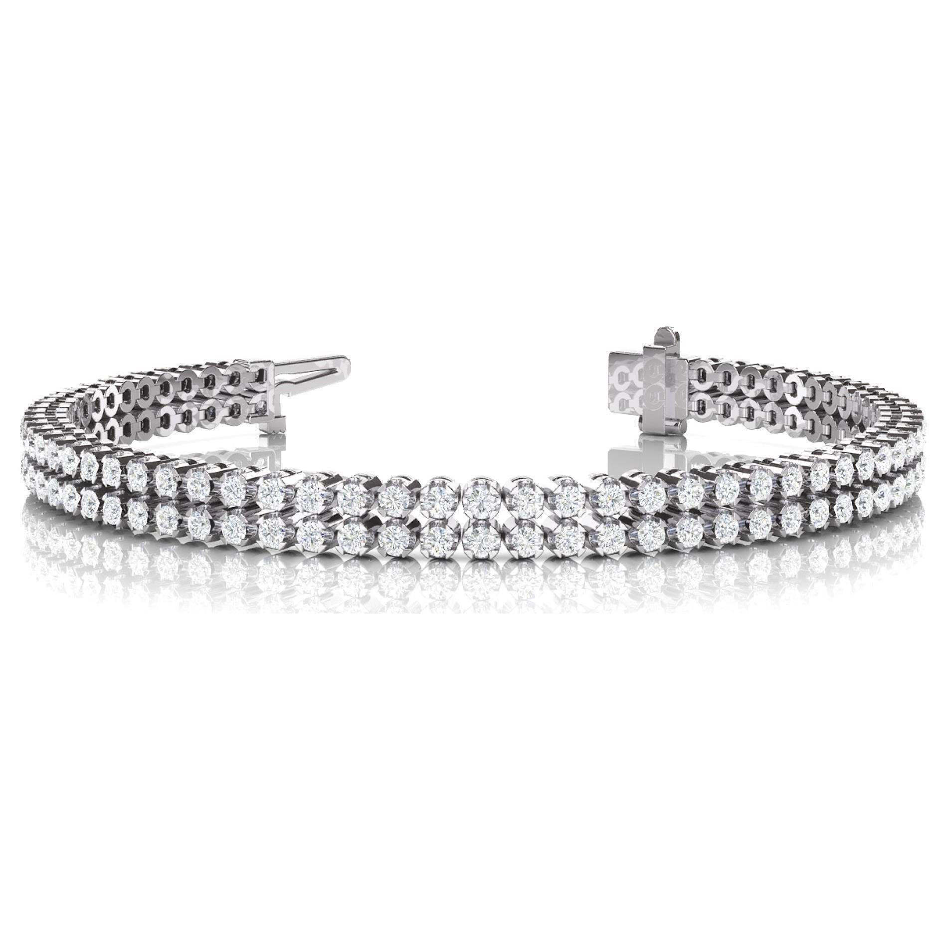Bracelet En Double Rang à 6,30 Carats De Réel Diamants Ronds Étincelants 14K D'Or Blanc