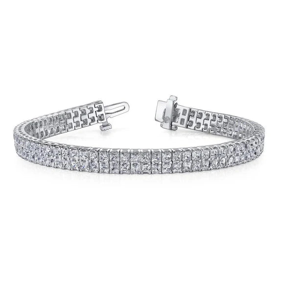 Bracelet En Or Blanc 14K Taille Princesse 20.10 Carats Avec Réel Diamants Etincelants