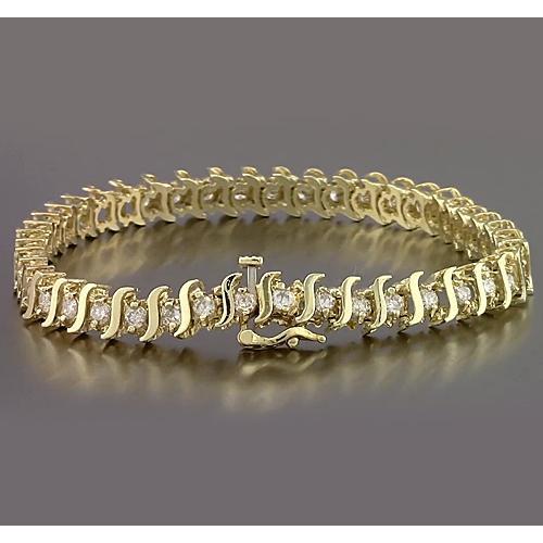 Bracelet En Or Jaune Avec Réel Diamants Style S Serti De Griffes 6.60 Carats Neuf