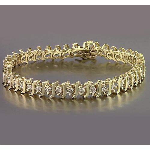 Bracelet En Or Jaune Avec Réel Diamants Style S Serti De Griffes 6.60 Carats Neuf