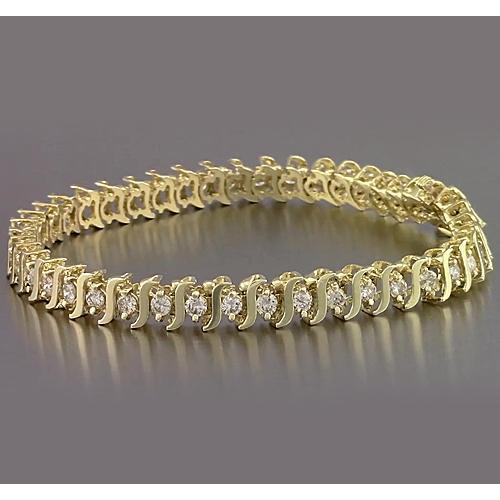 Bracelet En Or Jaune Avec Réel Diamants Style S Serti De Griffes 6.60 Carats Neuf