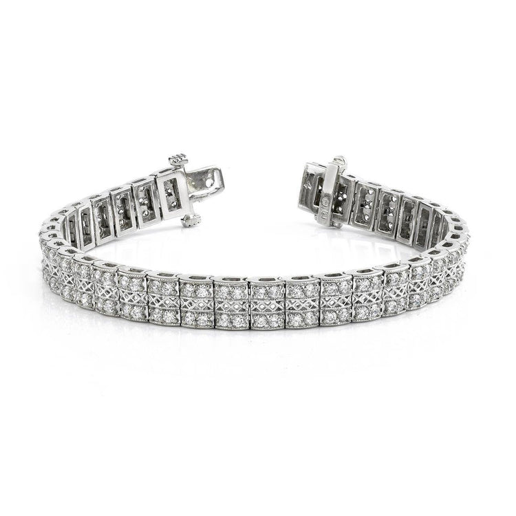 Bracelet En Or Véritable Diamants Filigrane à 7 Ct D'Or Blanc Étincelants